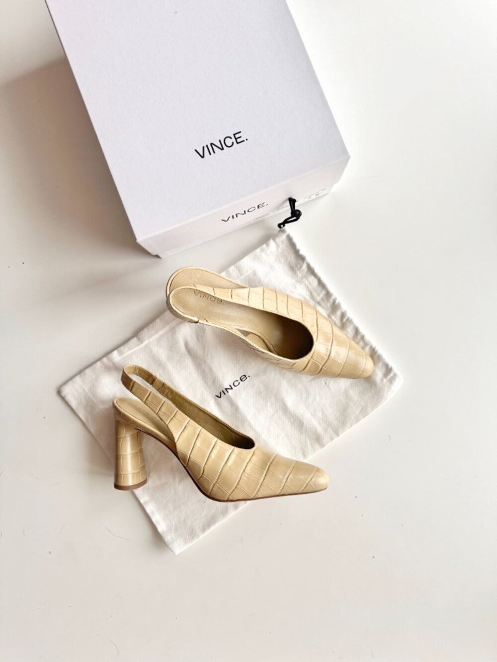 VINCE Hellen Farro Beige Croco Croc Embossed Leather Slingback Pumps, Size 8.5
